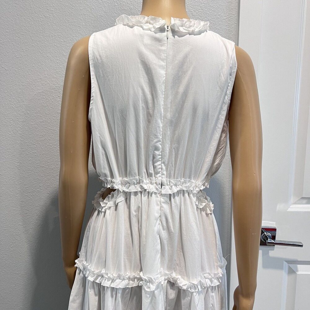 &Merci Women’s White Ruffle Tiered Cut-Out Midi Cottage Beach Dress Size Large - Picture 10 of 15